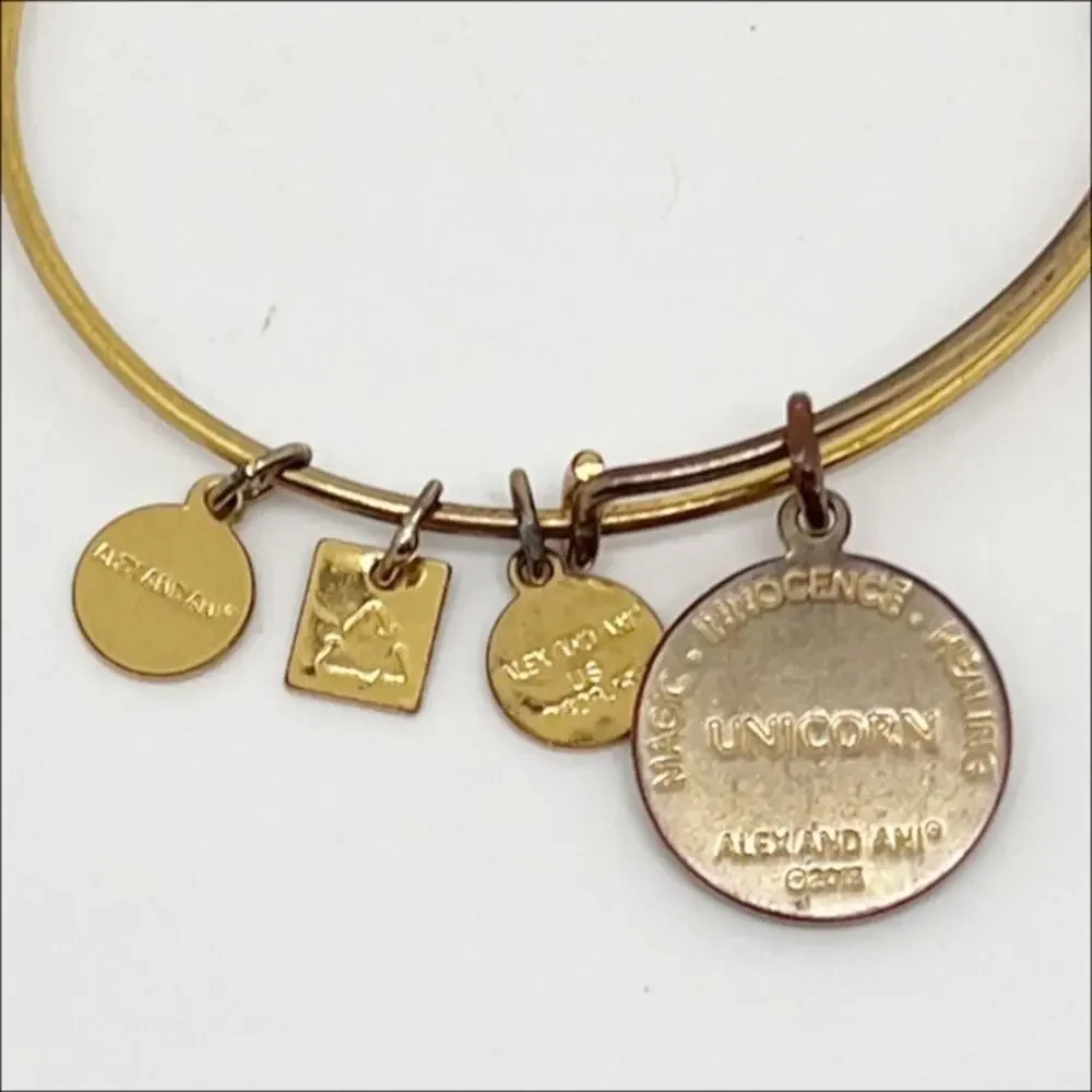 Alex and Ani Gold Tone Glitter Unicorn Expandable Charm Bangle Bracelet